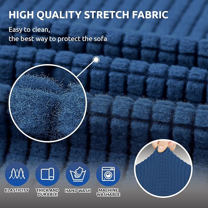 Stretch Couch Covers for Sofa, 3 Cushion Couch Slipcover,Classic Blue