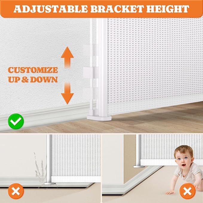 Pawtners Retractable Baby Gates Extra Wide, 41" Tall x 120" Wide, White | Dog Gate Indoor for Stairs, Pet Gate with Support Rods for Doorways Hallways Indoor & Outdoor