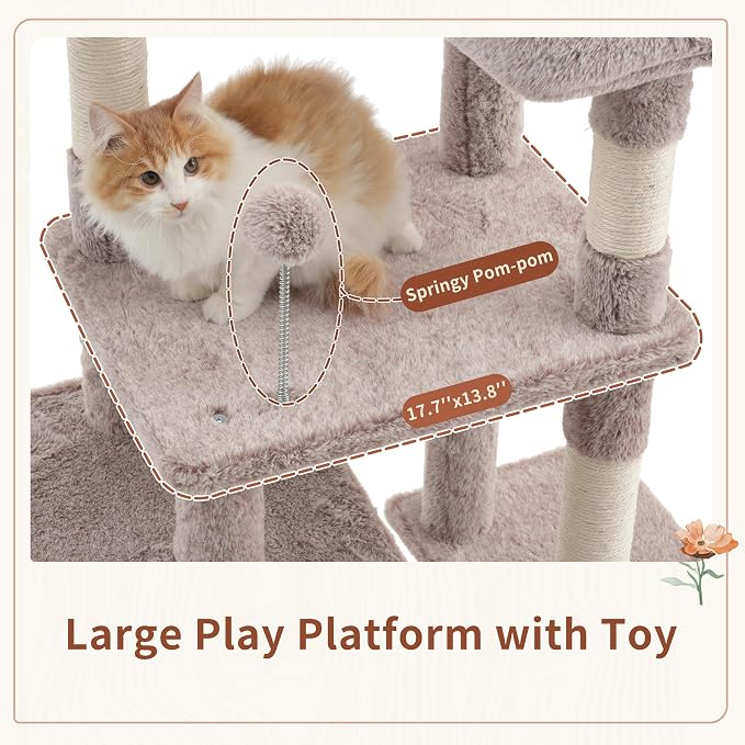 Gitelsnour 55.1'' Cat Tree Tower for Indoor Cats, Large Platform, CCT013MU | 7 Sisal Scratching Posts, Multi-level Cat Condo Cat Cave, 2 Padded Perches, Basket, Furry Ball, Toy, Mushroom