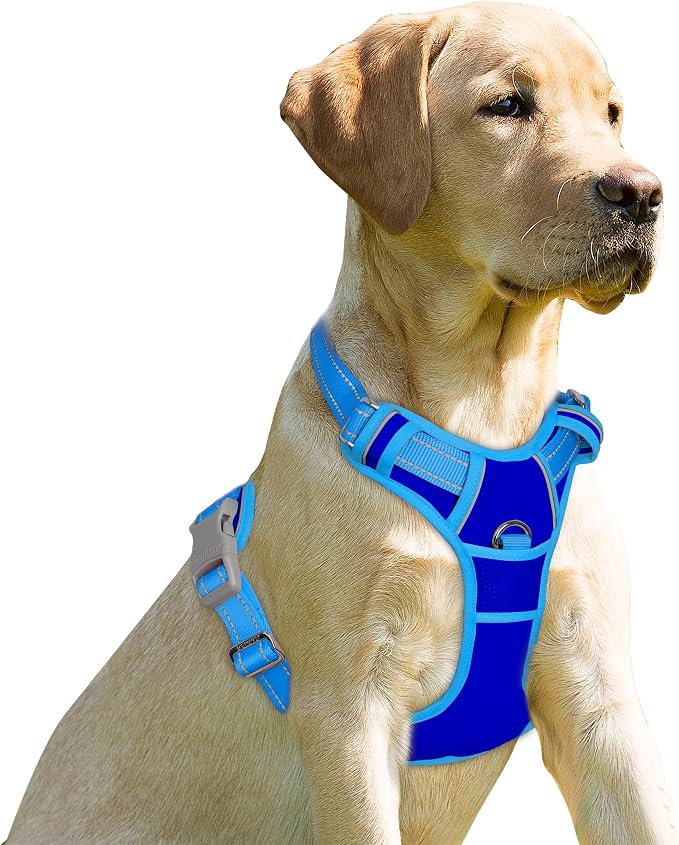 BARKBAY No Pull Dog Harness Front Clip Heavy Duty Reflective Easy Control Handle for Large Dog Walking(Sapphire Blue & Blue,M)