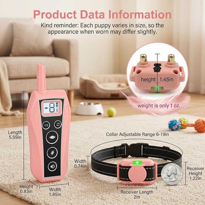 Mini Small Shock Collar for Small Dogs 5-30lbs, Ultra-Light & Thin 2000FT Dog Training Collar with Beep & Vibration & Safe Gentle Shock，IPX7 Waterproof,Pink