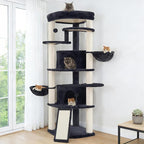 Gitelsnour Corner Cat Tree, All Sisal Multi-Cat Scratching Posts GCT035G | 63.8" Cat Tower for Indoor Cats with Cat Condo, 2 Large Cat Caves, Big Top Perch, 2 Hanging Baskets & Sisal Ramp, Drak Gray