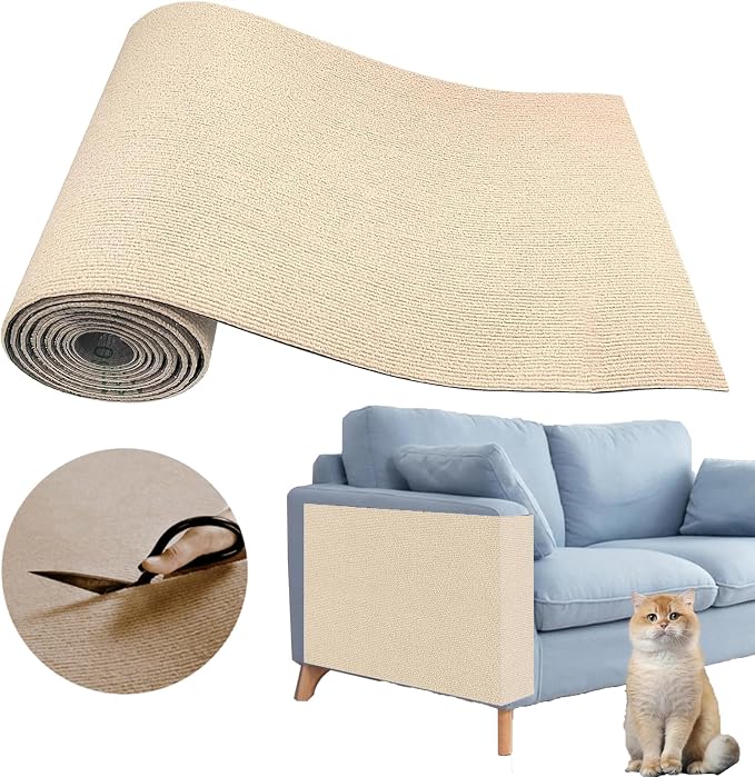 Cat Scratching Carpet Mat, Self-Adhesive Couch Furniture Protector | 78.7x15.8In Thickened, Cat Scratch Post/Tree Covered Pad Replacement, Shield for DIY Shelf Steps Couch Corner Wall, Khaki