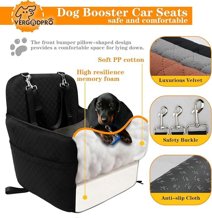 Dog Booster Car Seat for Medium/Small Sized Dogs,Memory Foam and Ultra Soft Fabric Car Pet Bed,Portable Travel Safety and Comfortable Dog Carseat with Washable Removable Cover,Thick Cushion（M-Black）