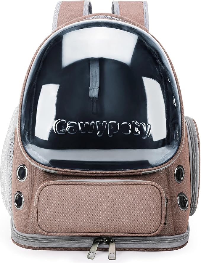 Cawypety Cat Backpack Carrier, Breathable Cat Carrier Large Space Bubble Pet Backpack for Kitty Small Dog up to 15lbs, Transparent & Foldable Pet Carrier for Travel Hiking | Breathable Mesh Cat Backpack Transparent Foldable Pet Clear Carrier Portable f...