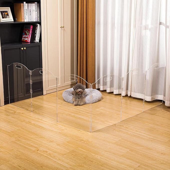 Extra-Wide Clear Acrylic Freestanding Dog Gates for the House – Folding 6-Panel Pet Gates for Doorways, Stairs, and Open Spaces, Transparent Indoor Barrier for Dogs, Puppies & Cats