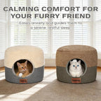 Cozy Cat Bed Cave for Indoor Cats,with Reversible Plush Cushion | 19.7"D x 15"H, 2-in-1 Convertible Kitten Bed, Hanging Cat Toys, Linen Fabric, Non-Slip, Large Cat Couch, Brown