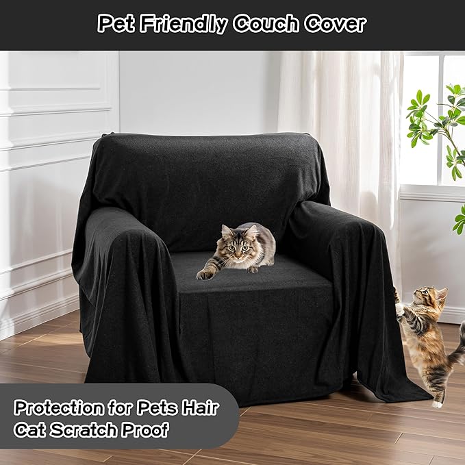 Chair Cover Cat Scratch Proof Recliner Chair Covers, Oversized Armchair Sofa Covers Washable Sofa Slipcover for Single Couch, Soft Small Couch Slipcover for Pets Dogs, 71" x 91", Black