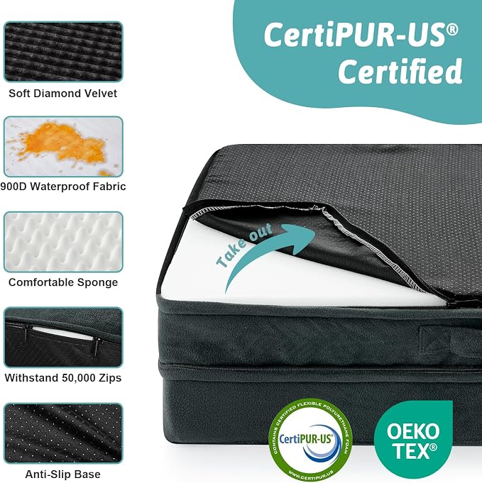 COZY KISS Orthopedic Dog Bed for Extra Large Dog 44x32 inch, XL Pet Sofa, Bolster Foam Bed with Sides, Non-Slip and Egg-Crate Big Dog Couch Bed with Washable Removable Cover, Black