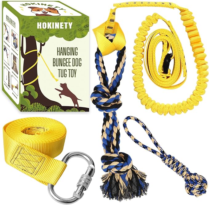 Dog Hanging Bungee Tug Toy: Interactive Tether Tug-of-War for Pitbull Small to Large Dogs to Exercise and Fun Solo Play - Durable Retractable Tugger Dog Rope Toy with 2 Chew Rope Toys