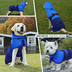 BRKURLEG Dog Raincoat, Waterproof Rain Jacket with Hood, Blue, M | Adjustable Windproof Rainproof Jacket with Leash Hole, Reflective Breathable Rain Coat Poncho, for Small to Large Dogs