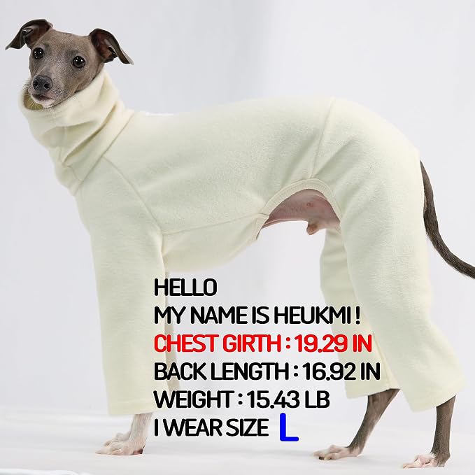 D Doggy Star Italian Greyhound Clothes Sweater Fleece Basic Onesie Whippet for Dog Turtleneck Outfits Coat (3XL,FLCE Ivory)