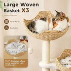 PAWZ Road Modern Cat Tree with Baskets, 44" Cat Tower for Indoor Cats,White | 3 rattan baskets (φ15.7") with thick cushions, sturdy base cat tree for large indoor cats, multi-level climbing resting space