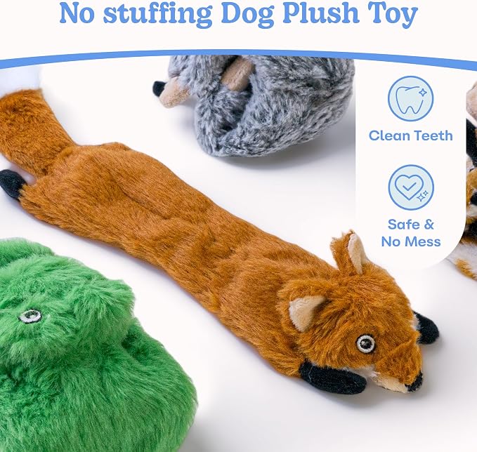 SHARLOVY Dog Squeaky Toys No Stuffing 5 Pack, Plush Crinkle Dog Toys for Large Breed, Durable Doggie Chew Cute Animals Puppy Toy for Teething