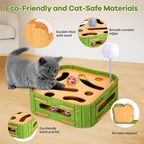 5-in-1 Cat Puzzle Box Toy for Indoor Cats Boredom Relief Interactive Wooden Cat Enrichment Maze with Balls, Feather Wands & Spiral Springs, Slow Feeder Treat Dispenser for Kittens & Adult Cats