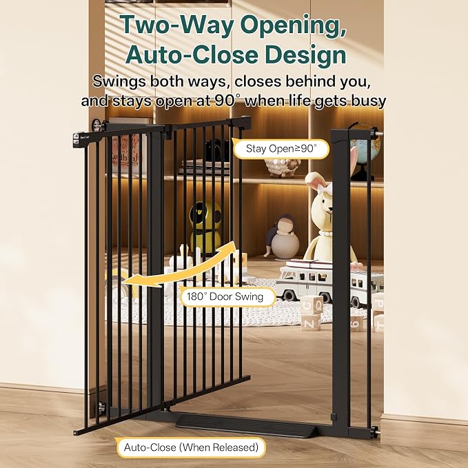 InnoTruth 29.6-39.1 in Wide x 35.5 in High Extra Tall Baby Gate, Black | Indoor Metal Dog Gate for Stairs and Doorways, Auto Close Walk Through Door for Pets, Double Lock, Pressure or Hardware Mount