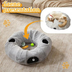 WINDRACING Cat Tunnel Bed for Indoor Cats - Cute Cat Donut Tunnel with Washable Circle Cushion, Round Pet Play Toy for Kitten/Puppy/Rabbit, Grey
