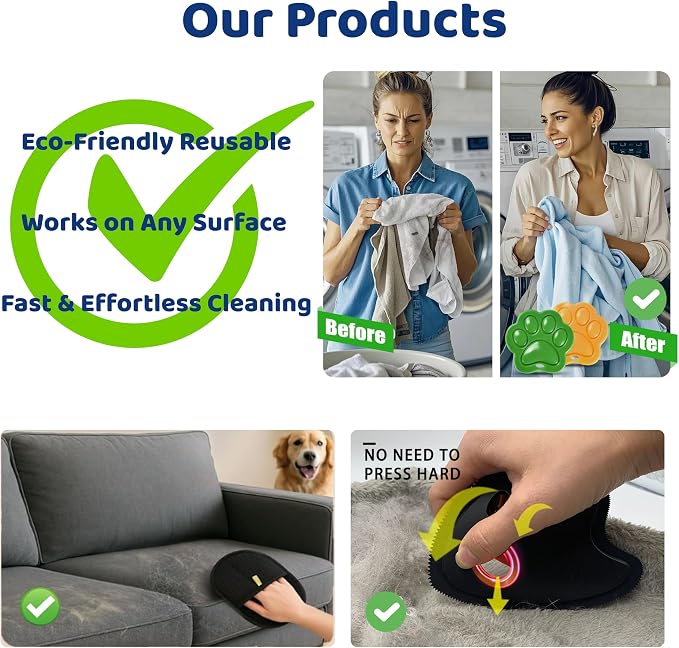 Pet Hair Remover Dryer Ball for Laundry, Removes Dog & Cat Fur and Lint from Clothes, Furniture and Car Interior, Reusable Fur Removal Tool, 3 in 1 Bundle