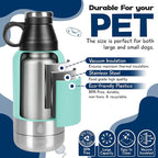 Portable Dog Water Bottle with 2 Removable Water Bowls for Dogs – Leak-Proof Insulated Stainless Steel Dog Water Bottle - Travel Accessories for Dogs - 32oz - Teal