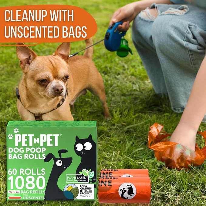 Pet N Pet Poop Bags for Dogs, 1080 Count, Plant Based, Unscented, Orange
