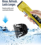 Professional Dog Grooming Clippers with 17H Runtime & Replaceable 440C Blade, 5-Speed Low Noise Electric Dog Shaver for Thick, Matted, Curly Hair, Cordless Clipper for Groomer & Home Use, Yellow