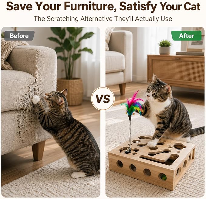 Cat Nail File Box, Cat Nail File Scratcher Puzzle Enrichment Box with Sandpaper, Interactive Cat Puzzle Feeder Treat Toy for Indoor Cats, Natural Claw Care