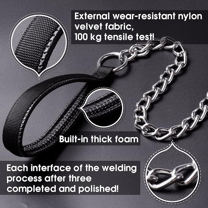 Premium Chain Heavy Duty Dog Leash, 4 ft. x 5.0 mm | Padded Handle for Large & Medium Size Dogs