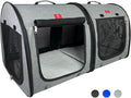 One for Pets Portable 2-in-1 Double Pet Kennel/Shelter, Fabric, Black/Royal Blue 20"x20"x39" - Car Seat-Belt Fixture Included (Gray)