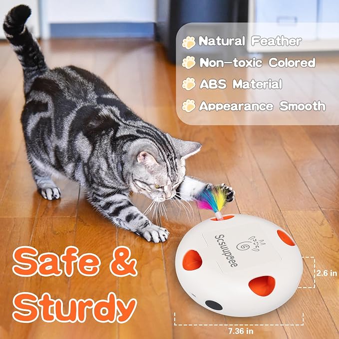 Cat Toys, Rechargeable Interactive Cat Toy, Smart Sensor Pop-Up Feather Toy with 7 Holes, USB Powered Automatic Kitten Toy for Indoor Cats, White | Smart Sensor Pop-Up Feather Toy with 7 Holes USB Powered Automatic Kitten Toy for Indoor Cats