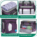 IGOLUMON Dog Travel Bag Large Pet Travel Bags Set for Supplies Weekend Travel Kit Tote Organizer Multi-Pockets Dog Food Travel Bag with 2 Large Food Containers, 2 Dog Bowls, 1 Feeding Mat, Purple