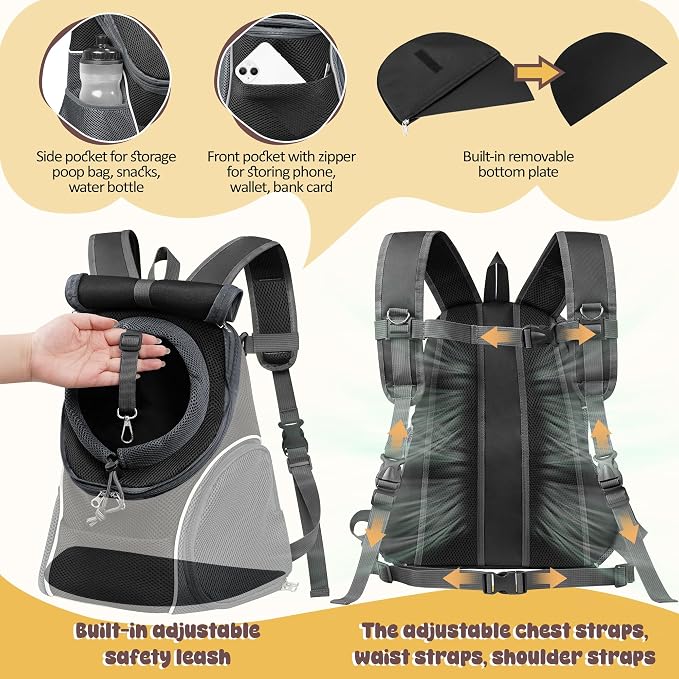 WOYYHO Pet Dog Carrier Backpack with Windows Ventilated Dog Backpack | Top & Side Windows, Ventilated Design, Safety Belt, Small Dog Front Backpack, for Travel Hiking Outdoor, Upgraded Black, M
