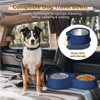 Newget 304 Stainless Steel Dog Bowl Set, 24oz Foldable Pet Dishes, Blue | Dual Food & Water Pet Bowl, Anti-Skid, Keeps Food Fresh, Easy to Install, for Small - Large Dogs/Cats - Indoor & Outdoor Use