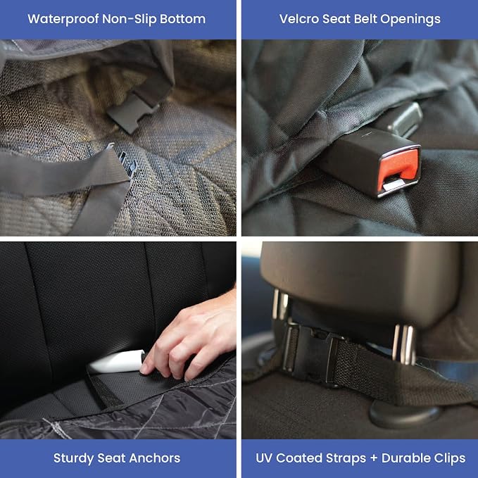 4Knines Dog Hammock – Rear Seat Cover for 60/40 Split Bench w/Armrest (Black, Extra Large)