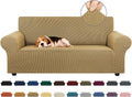 Stretch Loveseat Couch Cover, 2 Cushion Couch Slipcover,Tan | 1-Piece Washable Sofa Cover Pet Friendly (55"-78") Furniture Protector Soft Jacquard, Elastic Bottom for Dogs & Kids