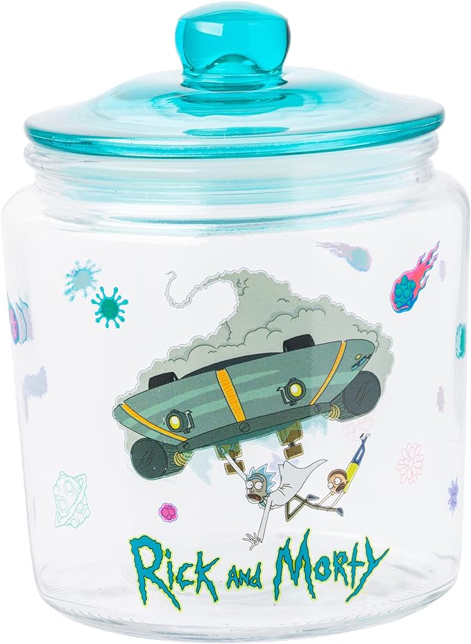 Silver Buffalo Rick and Morty Falling Ship, Glass Jar with Lid | Out of, Cookie Snack Candy, Small Size