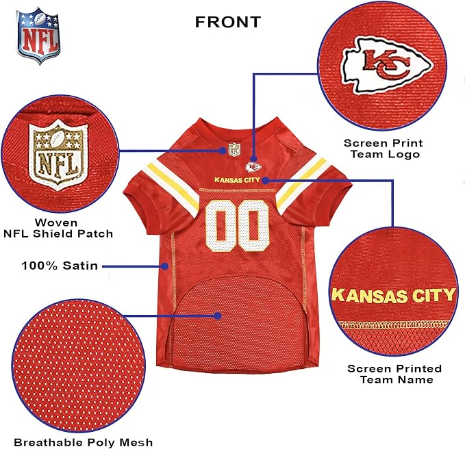 Pets First NFL Kansas City Chiefs Dog Jersey, Size Large, Football Shirt Costume for Pet, Dog Sports T-Shirt, NFL Team Clothing for Cats, Licensed Pet Apparel Available in 7 Sizes and 32 Teams