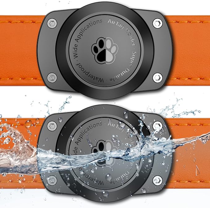 IPX8 Waterproof Airtag Dog Collar Holder [Metal Back Plate] Ultra-Durable Dog & Cat Collars Mount for AirTag 1st & 2nd Generation, Suitable for All Widths of Collars (2 Pack)
