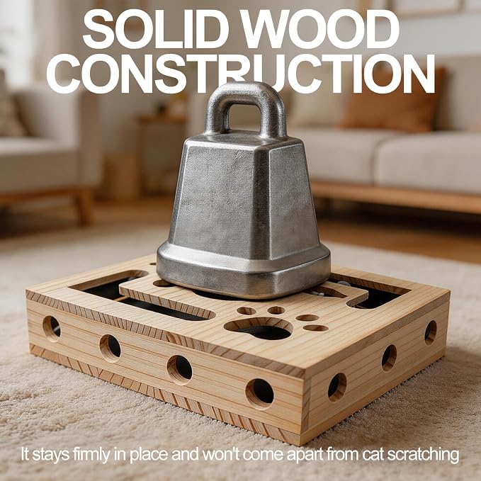 Cat Scratch Puzzle Box for Indoor Cats, Wooden Cat Enrichment Toy | Cat Toys for Indoor Cats Cat Nail File Box with Interactive Cat Toys & Sandpaper Inside