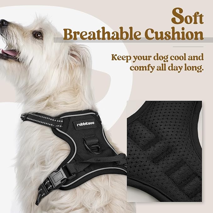 rabbitgoo Dog Harness No Pull with 2 Leash Clips, Adjustable Soft Padded, Reflective Oxford No Choke Pet Vest with Easy Control Handle for Puppy, Black, XS | No Choke with Handle, Adjustable Soft Padded, Reflective, Easy Control for Walking, Black, X-S...