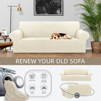 Stretch Couch Covers for Sofa, 3 Cushion Couch Slipcover,Beige | 1-Piece Washable Sofa Cover Pet Friendly(78"-94") Furniture Protector Soft Jacquard, Elastic Bottom for Dogs & Kids