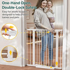 InnoTruth 27-36.6 in Wide x 35.5 in High Extra Tall Baby Gate, White | Indoor Metal Dog Gate for Stairs and Doorways, Auto Close Walk Through Door for Pets, Double Lock, Pressure or Hardware Mount