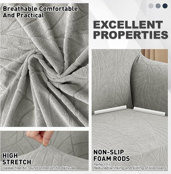 YEMYHOM Couch Cover Latest Jacquard Design High Stretch Sofa Covers for 2 Cushion Couch, Pet Dog Cat Proof Loveseat Slipcover Non Slip Elastic Furniture Protector (Medium, Begonia Leaf Light Grey)