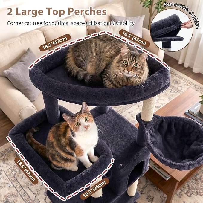 Gitelsnour Cat Tree, 78.7'' Cat Tower, 2 Big Condos for Multi Cats GCT061G | Tall Cat House Furniture for Large Cats with Hammock, Big Platform for Indoor Cats, Scratching Posts & Board , Dark Gray