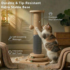 4-in-1 Solid Wood Cat Scratching Post with Self-Groomer, Medium Size | Natural Sisal Scratcher with 2-Level Track Ball Toy, Interactive Cat Tree and Furniture Protector for Indoor Cats