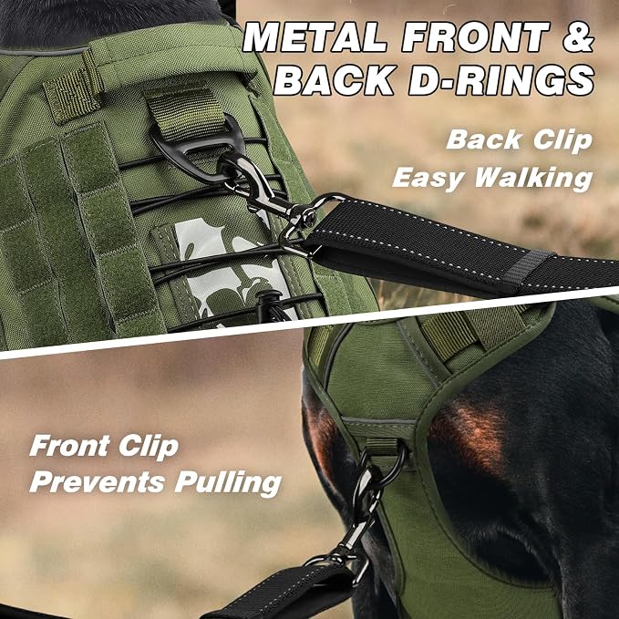 WINGOIN Tactical Dog Harness for Large Dogs, Heavy Duty No Pull Dog Harness with Handle, Adjustable Reflective Military K9 German Shepherd Big Size Dog Vest for Walking, Training, Hunting, Green (L) | with Handle,Adjustable Reflective,Green Military K9...