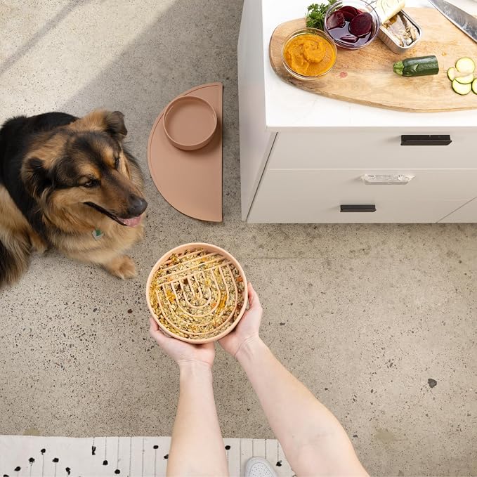 Slow Feeder Dog Bowls - Medium Size Silicone Slow Eating Dog Bowl for Puppies & Dogs with Suction Cup -Dishwasher-Safe, Lick Mat Design, Reduces Gulping,for All Breeds,7.5”x1.5”- Blush