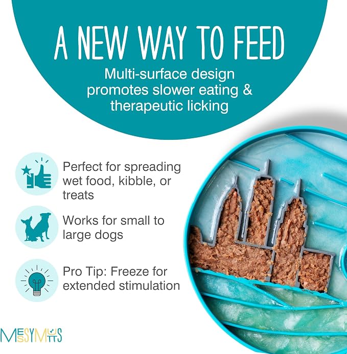 Messy Mutts Round Slow Feeder, 8 Inch, 2 Cup, Blue | 8 Inch Round Silicone Puzzle Slow Feeder For Dogs And Cats, Holds 2 Cups, Dishwasher Safe
