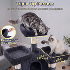 Cat Tree, 81.1" Tall Heavy Duty Cat Tower for Large Cats VCT032G | Cat Furniture with 3 Wide Platforms, Diamond-Shaped Condo 2 Sisal Scratchers, Hammock & Stable Base, Smoky Gray