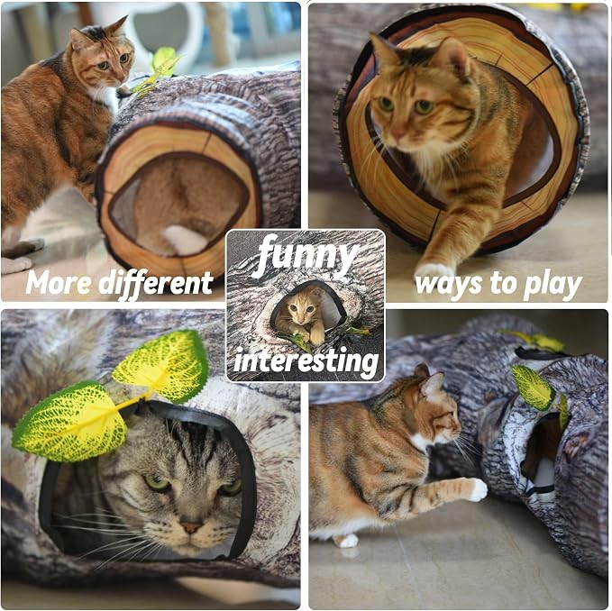 Cat Tunnel,3 Way Cat Toys,Tree Trunk Cat Tunnels for Indoor, Cat Maze for Kitty, Puppy, Kitten,Rabbit to Chase and Play, Collapsible Tube, Easy to Store Kitten Tunnel,L59,Tree Design Gift