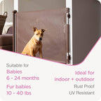Retractable Baby Gate Perma Child Safety 33" Tall x 71” Wide, Mesh, for Stairs, Doorways, Dogs, Pets, Indoor, Outdoor, One-Handed Operation, Locking, Easy Install, Hardware Mount, Brown
